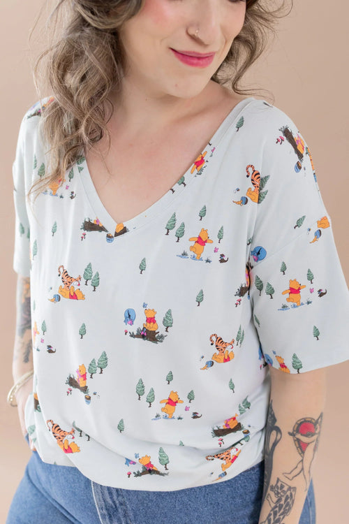 Women's Relaxed Fit V-Neck in Winnie the Pooh Hundred Acre Wood