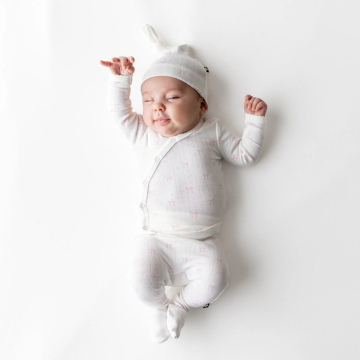 Pointelle Take Me Home Set with Cap in Sweet Pink Bow