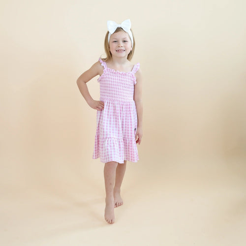Smocked Dress in Gingham Thistle