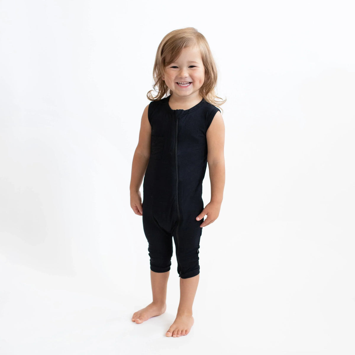 Zippered Sleeveless Romper in Midnight