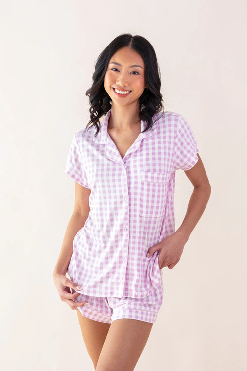 Women's Short Sleeve Pajama Set in Gingham Thistle